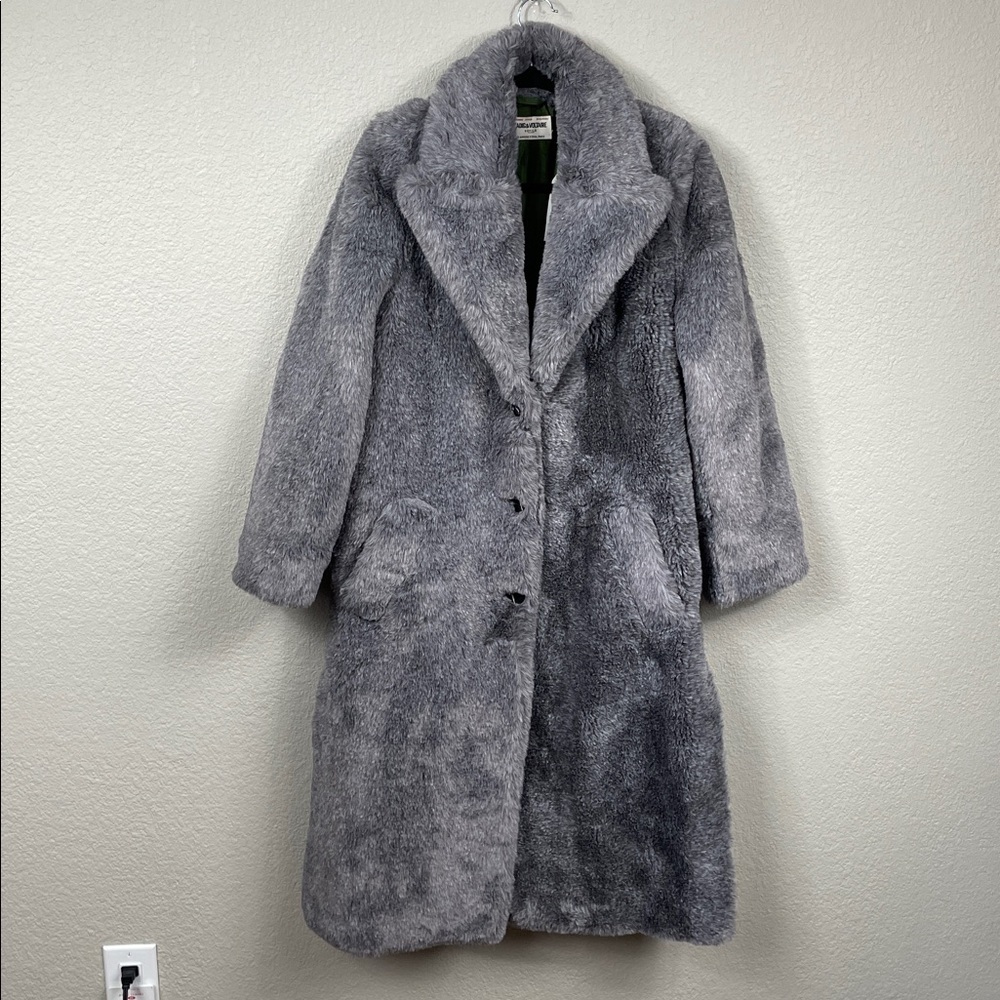 NWT Zadig & Voltaire Monacoco Faux Fur Coat Longline Trench Gray Sz L - Picture 7 of 16